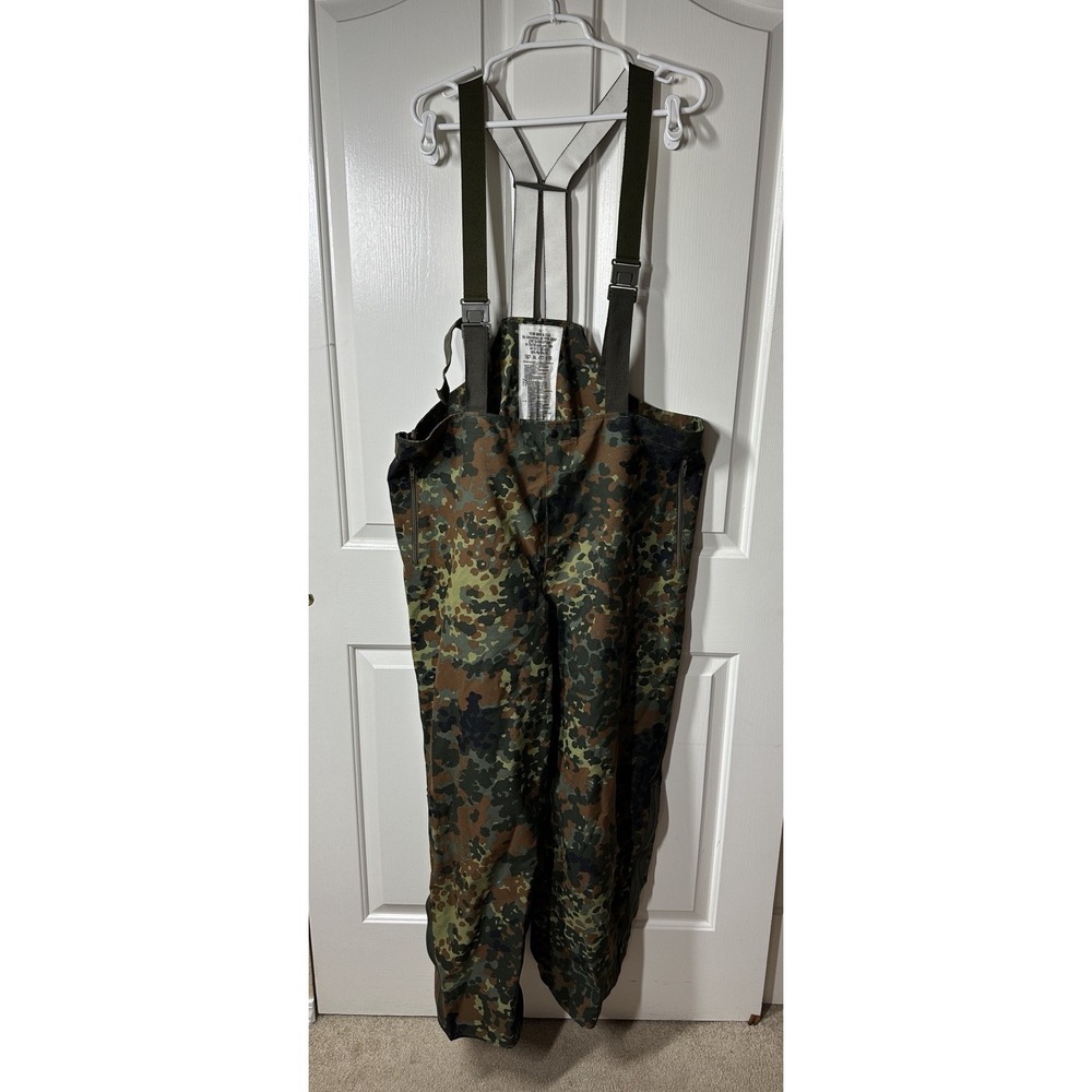 Vintage German Flecktarn Goretex Bib Rain Pants Mens XL Camo 1999